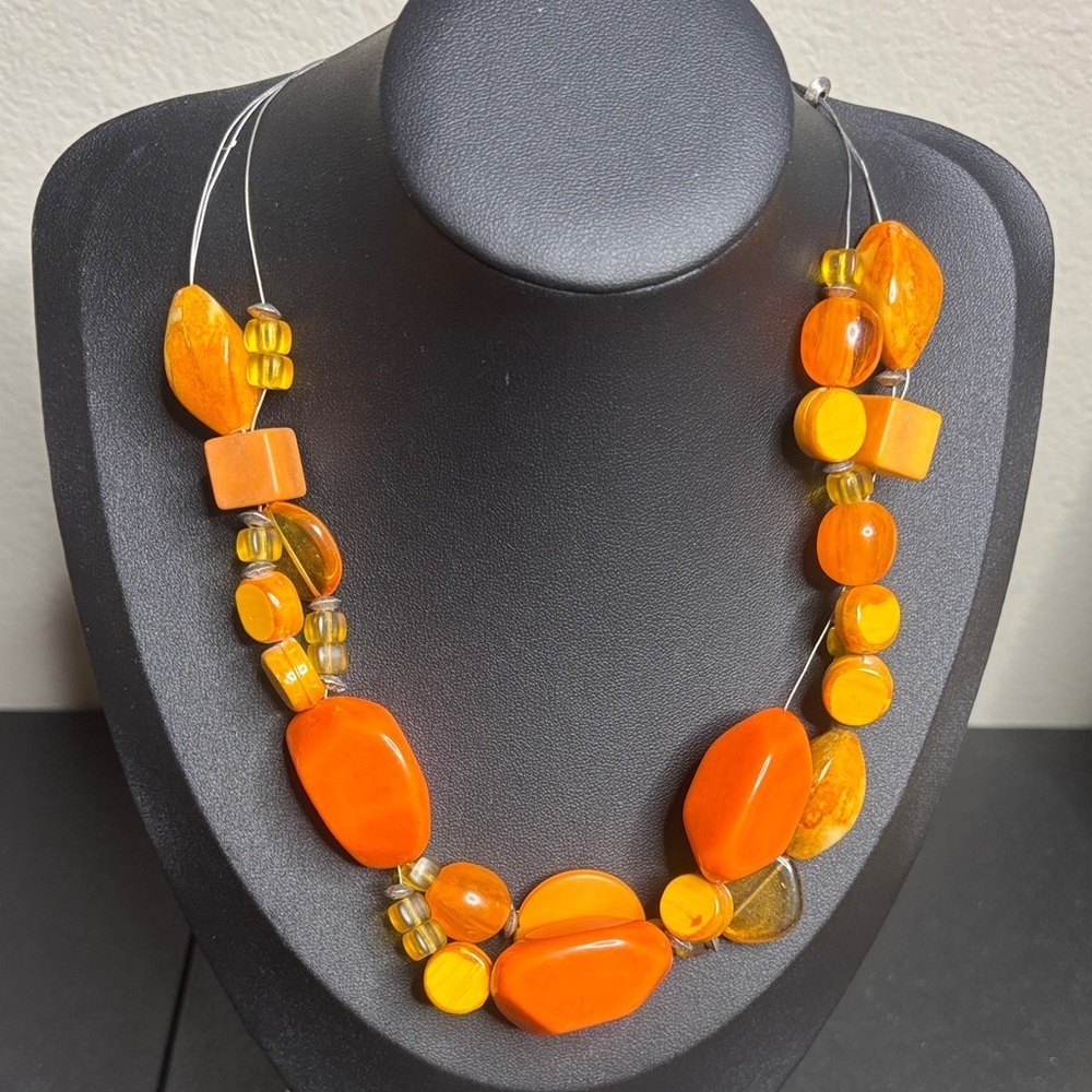Chicos Chunky Orange Beaded Necklace Boho Vacation